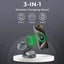 3-in-1 wireless charging stand with smartphone, AirPods, and smartwatch on a dark background
