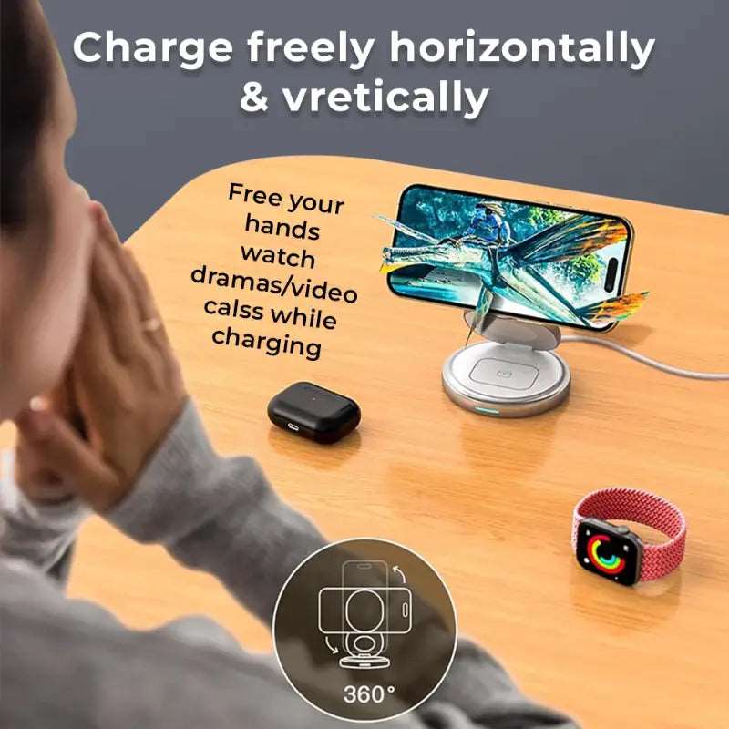 3 - in - 1 MagSafe Wireless Charger Station – Fast Charging Dock (WHITE) - GLASSOLOGY