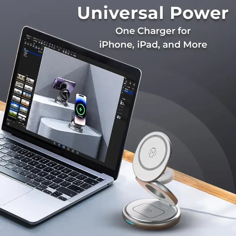 3 - in - 1 MagSafe Wireless Charger Station – Fast Charging Dock (WHITE) - GLASSOLOGY