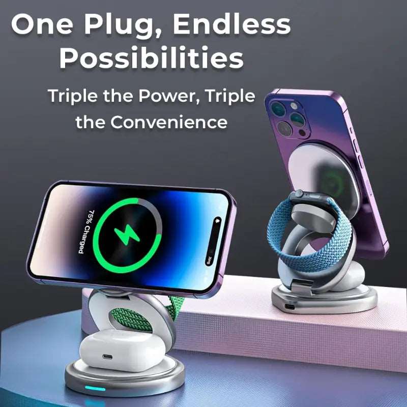 3 - in - 1 MagSafe Wireless Charger Station – Fast Charging Dock (WHITE) - GLASSOLOGY