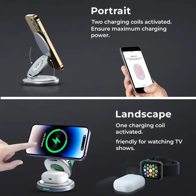3 - in - 1 MagSafe Wireless Charger Station – Fast Charging Dock (WHITE) - GLASSOLOGY