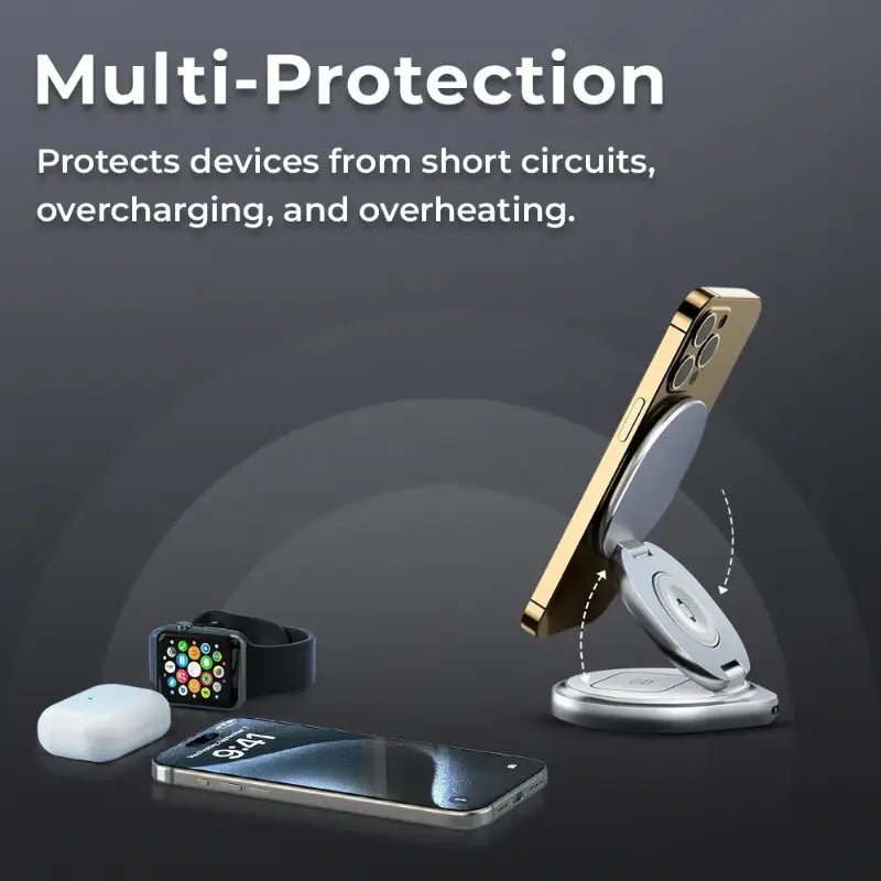 3 - in - 1 MagSafe Wireless Charger Station – Fast Charging Dock (WHITE) - GLASSOLOGY