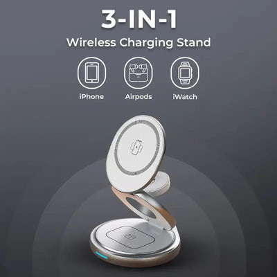 3 - in - 1 MagSafe Wireless Charger Station – Fast Charging Dock (WHITE) - GLASSOLOGY