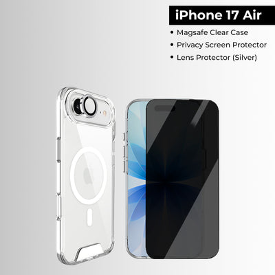 iPhone 17 Air Bundle [Magsafe Clear Case, Privacy Screen Protector, Lens Protector (Silver)]