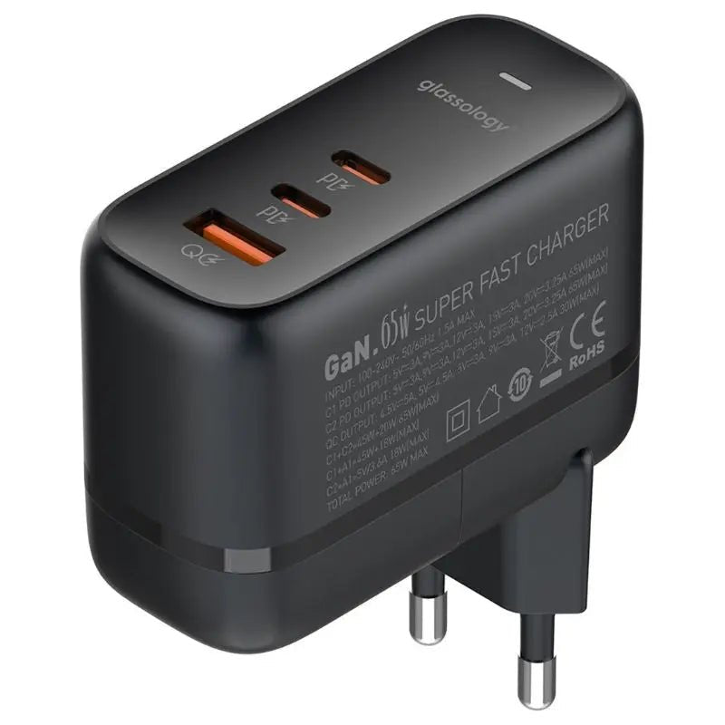 3 Ports 65W GaN USB-C Super Fast Charging Travel Power - GLASSOLOGY