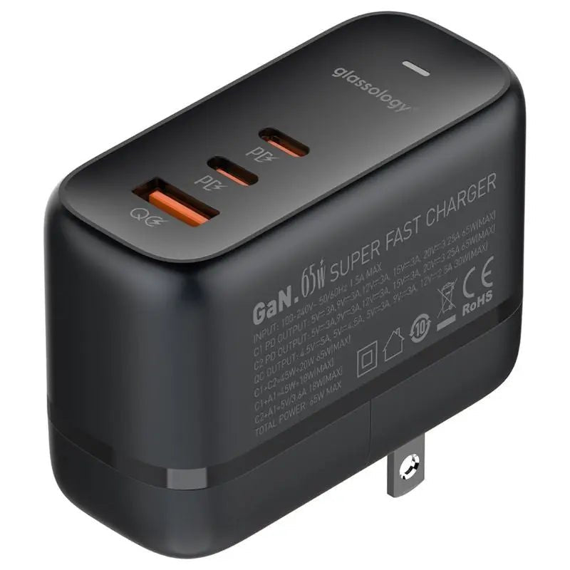 3 Ports 65W GaN USB-C Super Fast Charging Travel Power - GLASSOLOGY