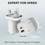 Two charging adapters on a light gray background with text highlighting speed and efficiency.
