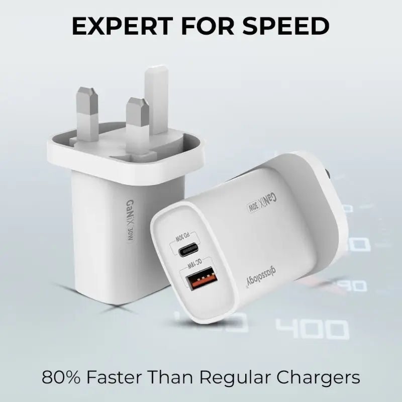 30W Compact GaN Charger with USB-A to Type-C Cable for Smartphones - GLASSOLOGY