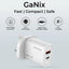 GaNix charger with features listed on a light gray background
