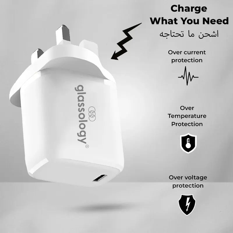 30W Type C Fast Charging Travel Power Adapter - White - GLASSOLOGY