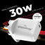 30W Type C Fast Charging Travel Power Adapter - White - GLASSOLOGY