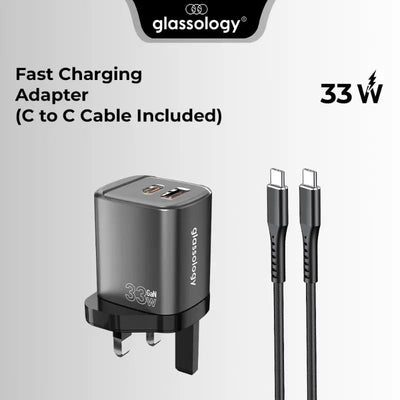 33W Dual - Port Fast Charger (USB - C + USB - A) with USB - C Cable | Fast Charging Adapter - GLASSOLOGY
