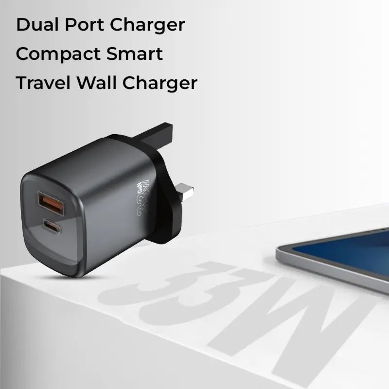 33W Dual - Port Fast Charger (USB - C + USB - A) with USB - C Cable | Fast Charging Adapter - GLASSOLOGY
