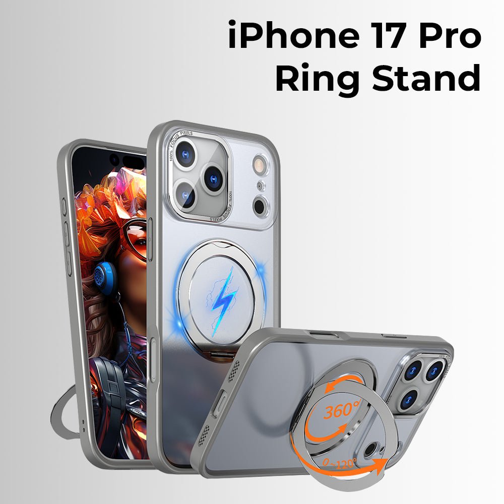 360° MagSafe Rotating Ring Stand Case for iPhone 17 Pro - Grey - GLASSOLOGY