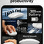 White computer mouse with features listed on a gray background