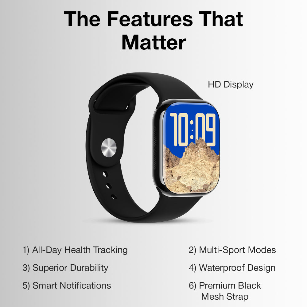 Glassology Charome T9 HD Smart Watch (Black) – 2.1" Display, Bluetooth Calling, NFC, Wireless Charging, IP68 Waterproof, 7–9 Day Battery Life