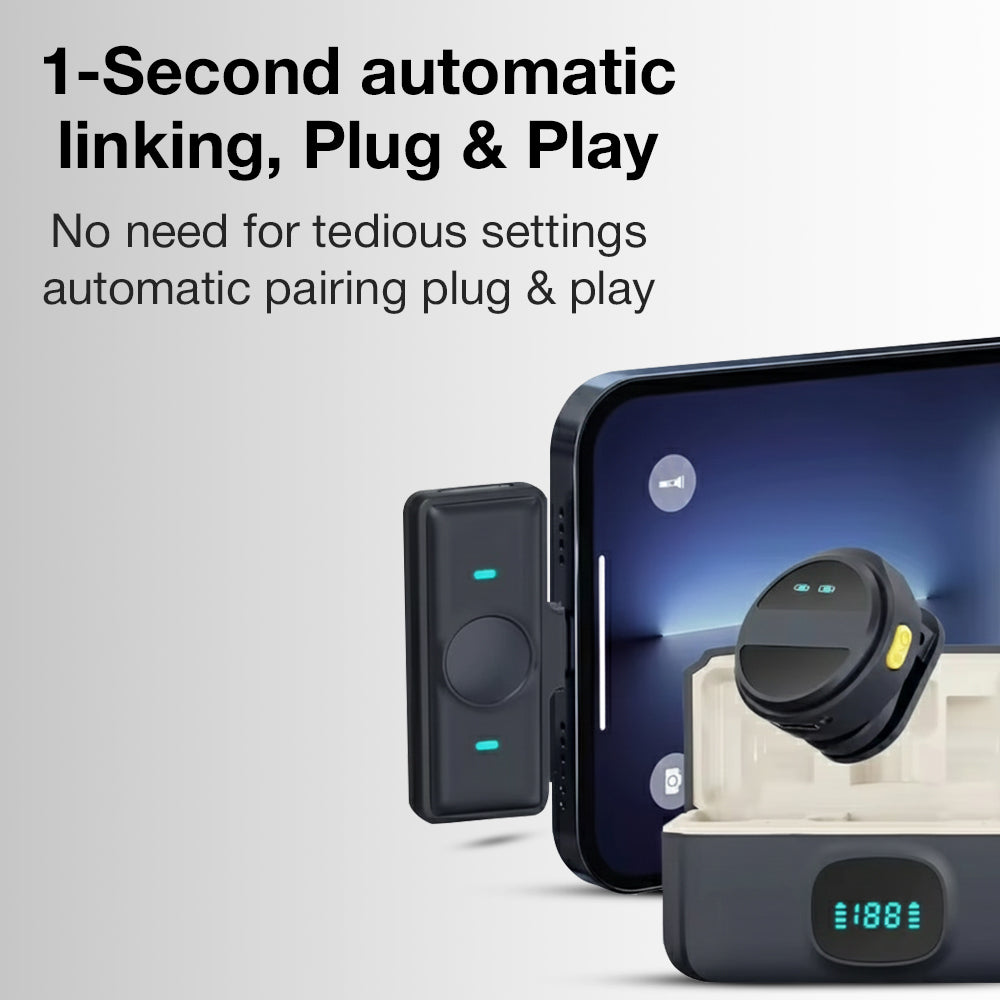 Glassology SX21 – Dual Wireless Lavalier Microphone Set with Charging Case | Noise Cancellation | 20m Range | iPhone & Android Compatible