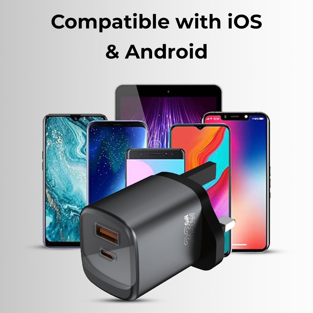 33W Dual-Port Fast Charger (C + A) with USB-C Cable
