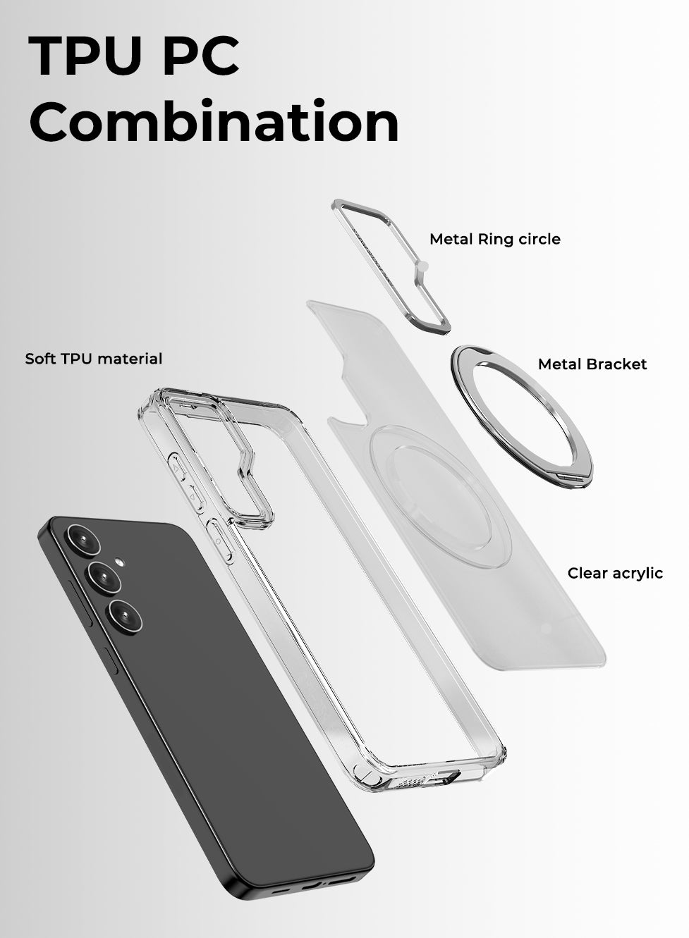 جراب مغناطيسي بحامل حلقي دوار 360 درجة لهاتف Samsung Galaxy S25 FE - حامل شفاف مقاوم للصدمات ومتوافق مع حامل مغناطيسي