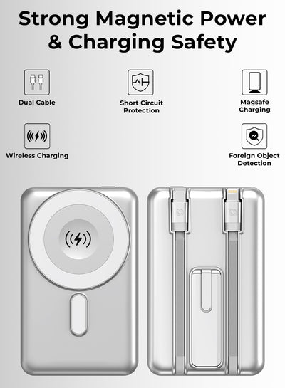 Glassology 10000mAh Magnetic Wireless Power Bank 20W PD Fast Charging, Built-in Cables, Kickstand & MagSafe Compatibility