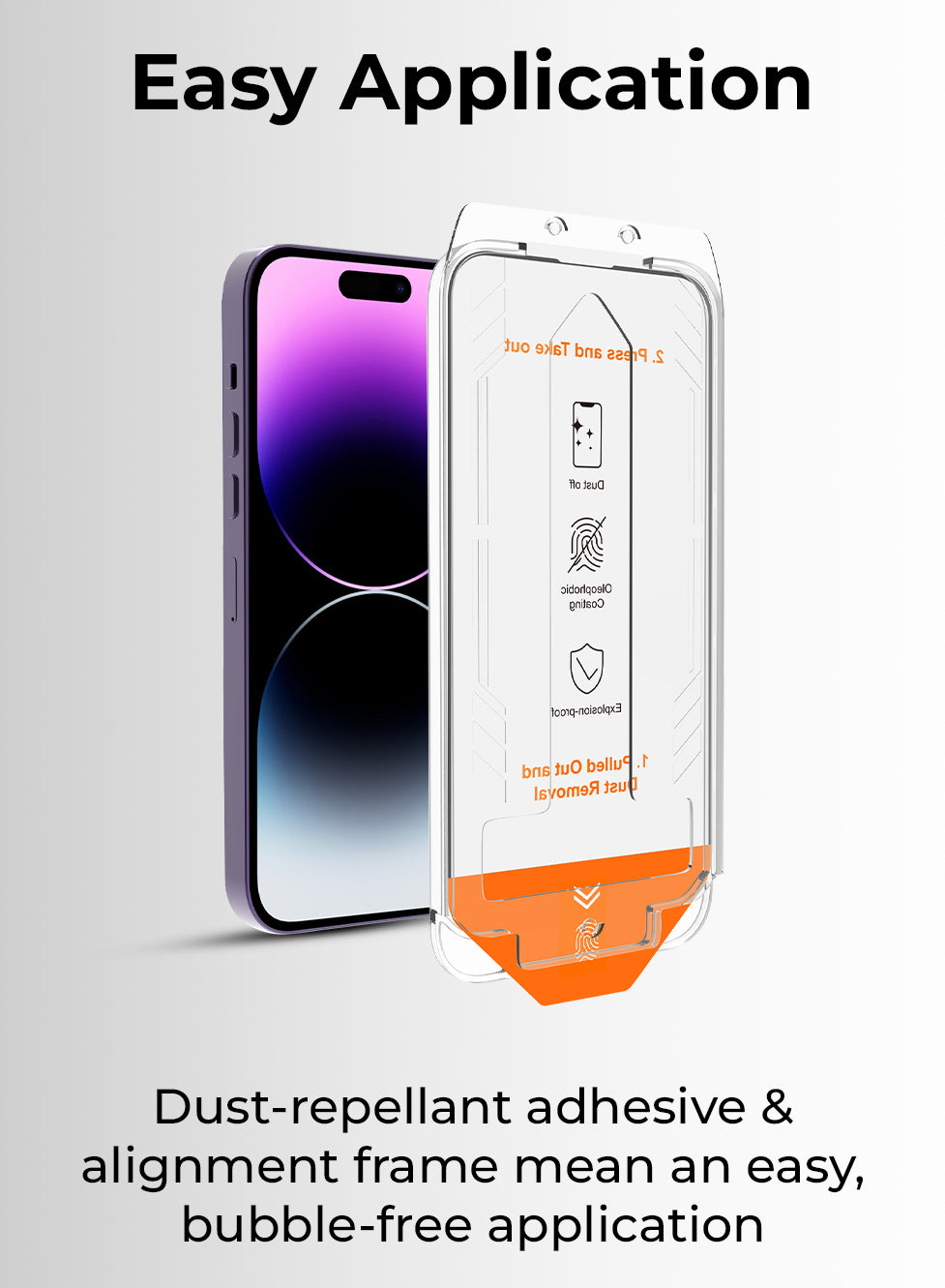Smartphone with screen protector on a white background, emphasizing easy application.