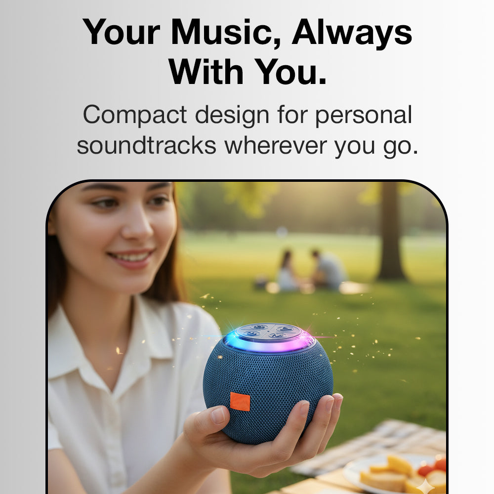 Glassology Wisme – Outdoor Portable Wireless Speaker (5W Deep Bass | LED Lights | Waterproof)