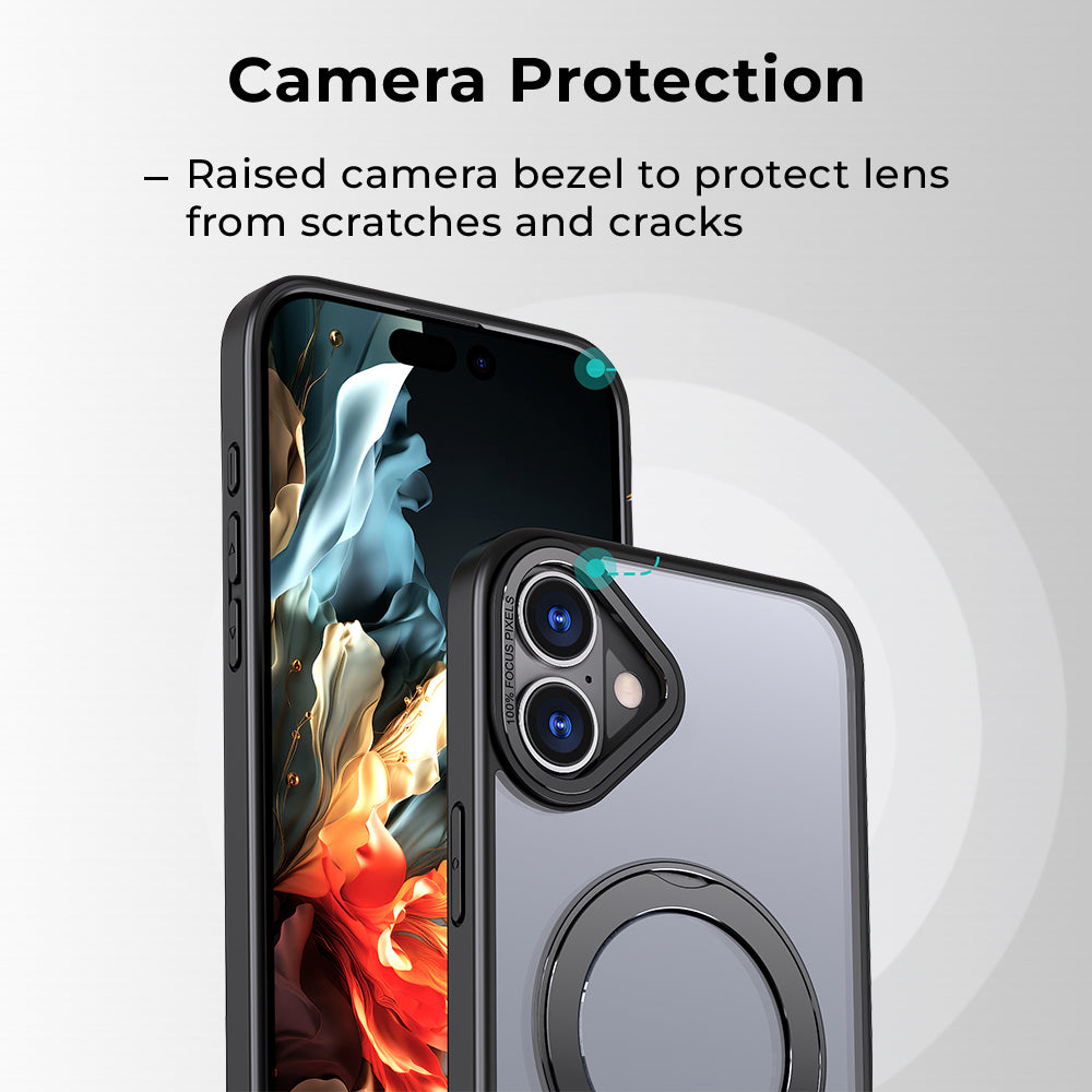 Phone case with camera protection feature on a light gray background