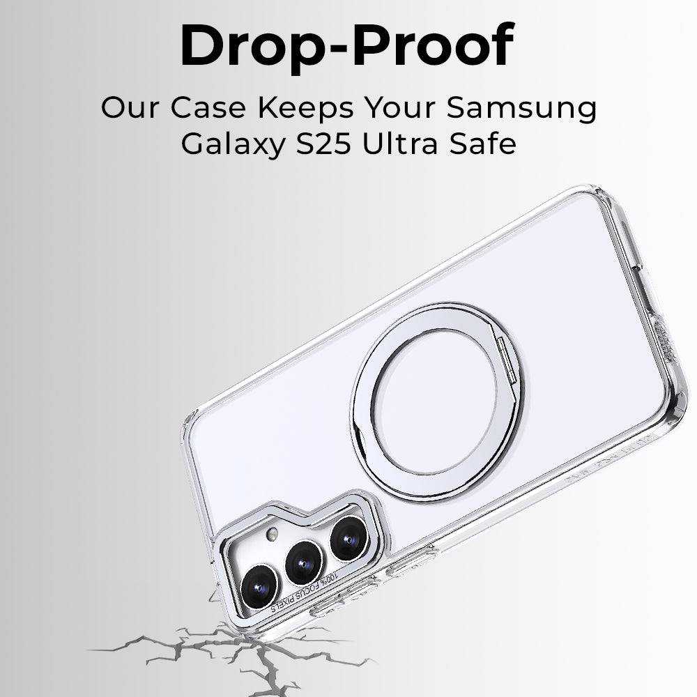 جراب حماية مغناطيسي رفيع دوار 360 درجة لهاتف Samsung Galaxy S25 Ultra - (شفاف) 