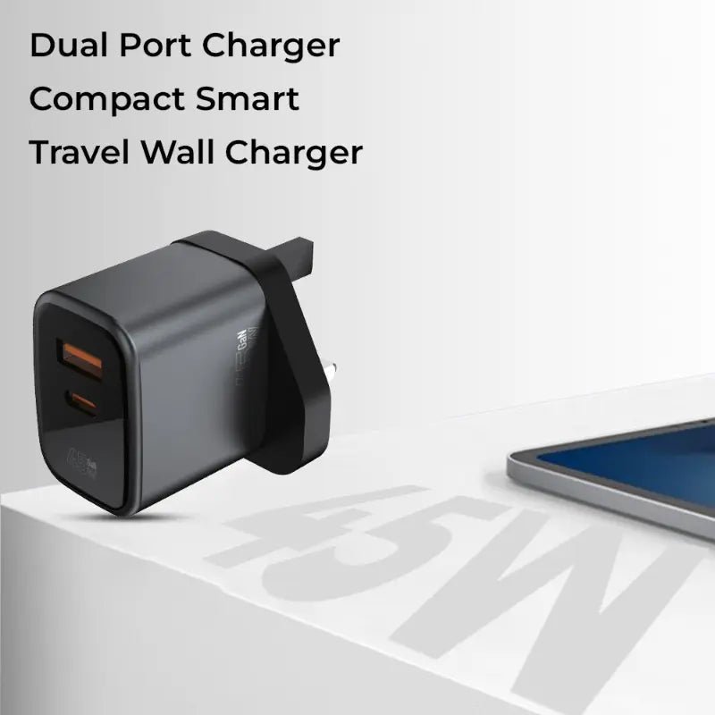 45W Dual - Port Fast Charger with USB - C Cable | Power Adapter for Phones & Tablets - GLASSOLOGY