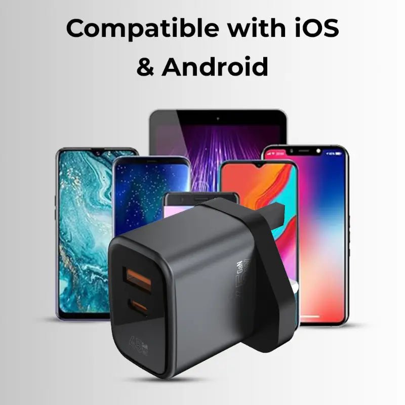 45W Dual - Port Fast Charger with USB - C Cable | Power Adapter for Phones & Tablets - GLASSOLOGY