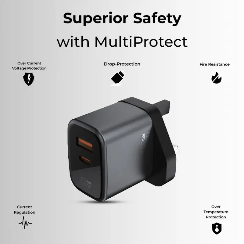 45W Dual - Port Fast Charger with USB - C Cable | Power Adapter for Phones & Tablets - GLASSOLOGY