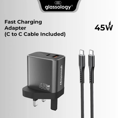 45W Dual - Port Fast Charger with USB - C Cable | Power Adapter for Phones & Tablets - GLASSOLOGY