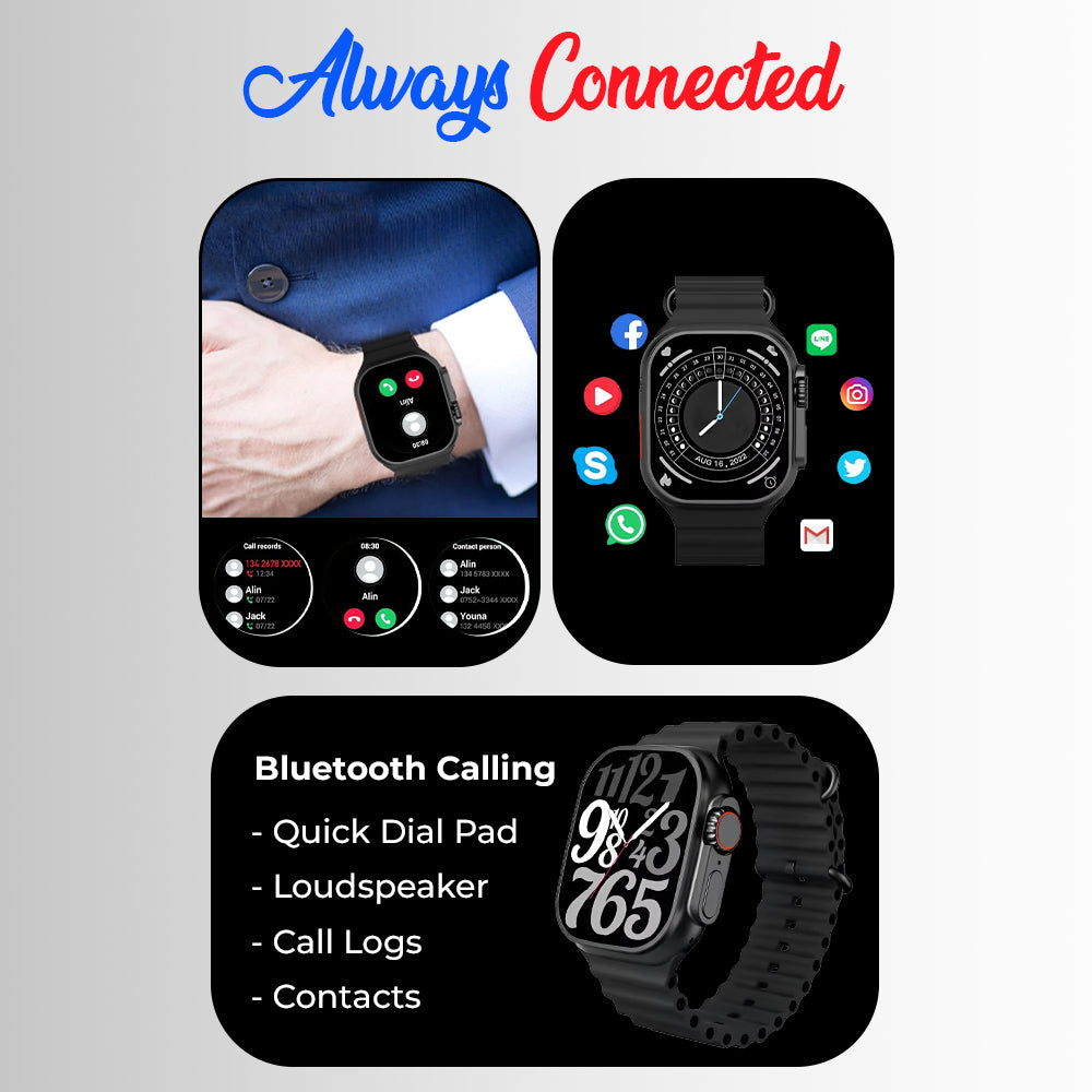 Glassology Charome T8s Ultra Max HD Smart Watch (Black) – Bluetooth Calling, Fitness Tracking, Dual Straps, Heart Rate & SpO₂ Monitor, Android & iOS Compatible