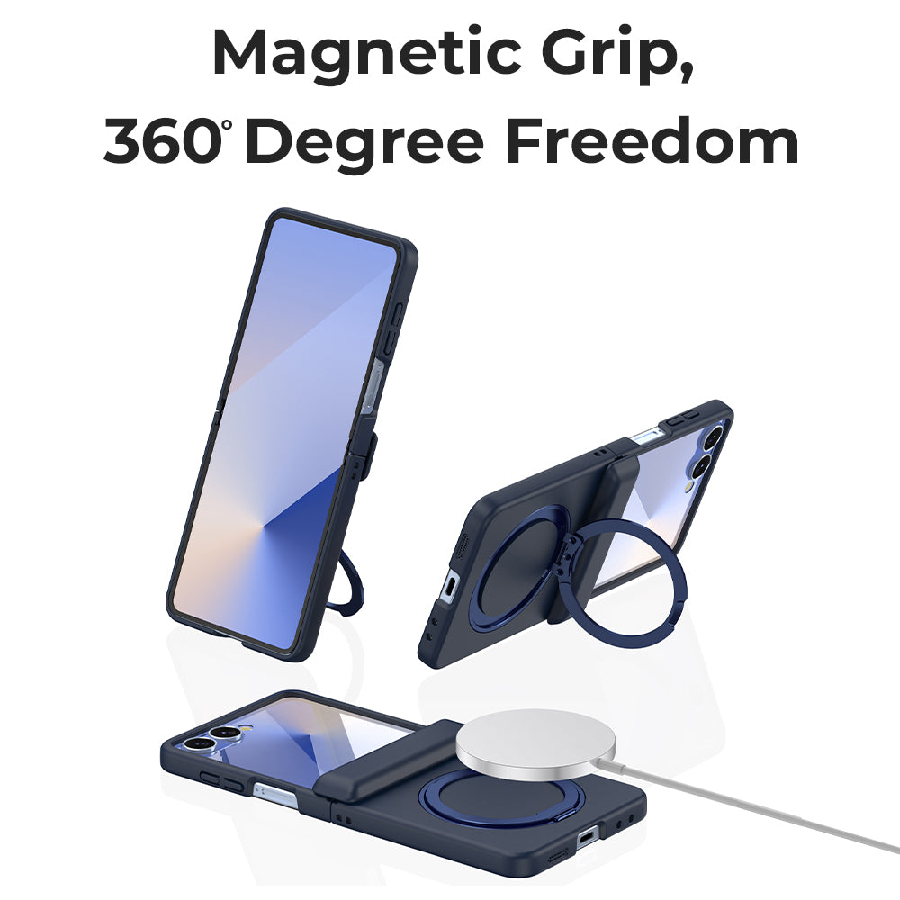 Glassology Samsung Galaxy Z Flip7 360° Rotating MagSafe Ring Stand Blue Case