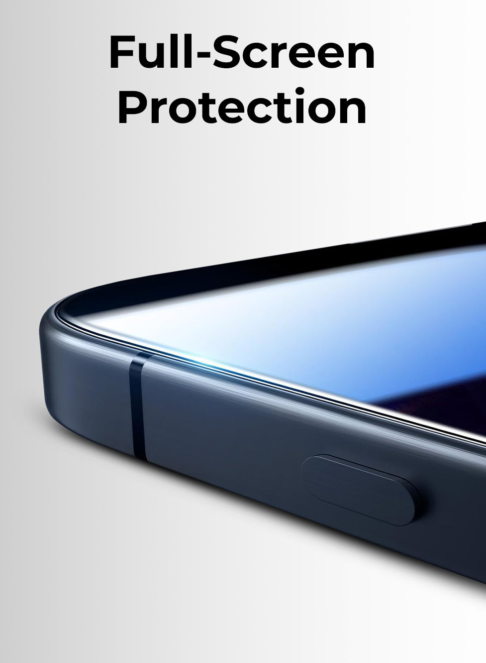 Smartphone with full-screen protection glass on a light gray background