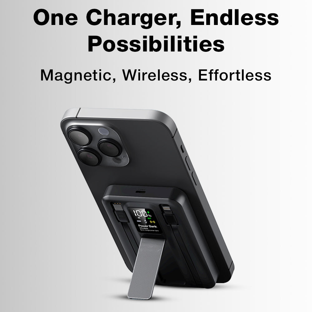 Glassology 10000mAh MagSafe Power Bank with Foldable Stand & Cable (Black)