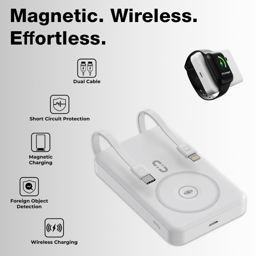 Glassology 10000mAh MagSafe Power Bank with Foldable Stand & Cable (White)