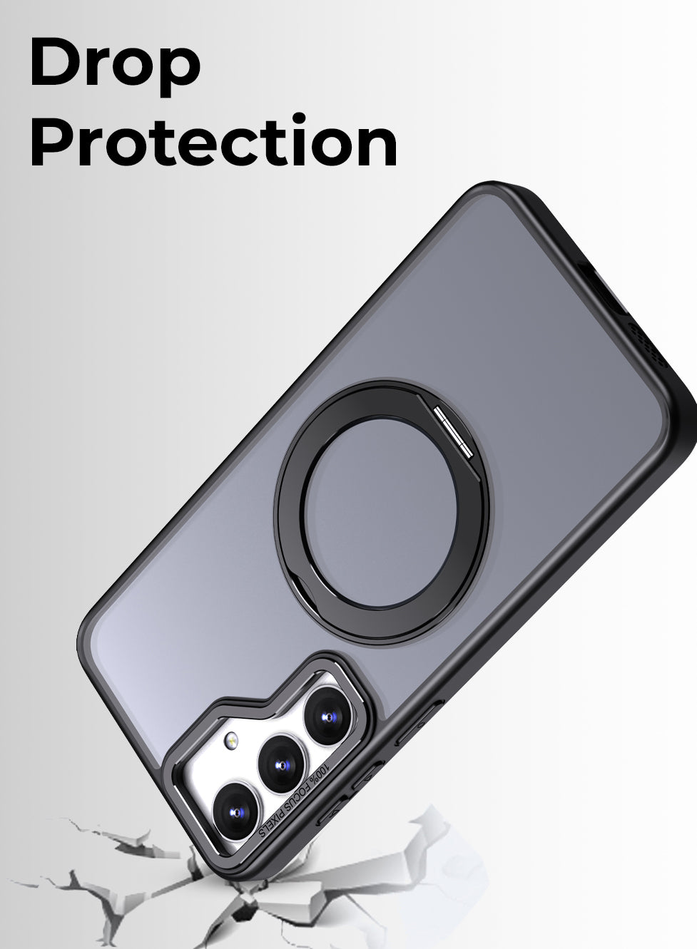 جراب مغناطيسي بحامل حلقي دوار 360 درجة لهاتف Samsung Galaxy S25 FE - أسود مقاوم للصدمات ومتوافق مع حامل مغناطيسي