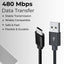 USB A to C cable 1.2 Meter 3A high current fast charging Pure Copper PVC & nylon braid 480Mbps transfer speed (Black)