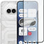 Smartphone with screen protector and back view on a white background