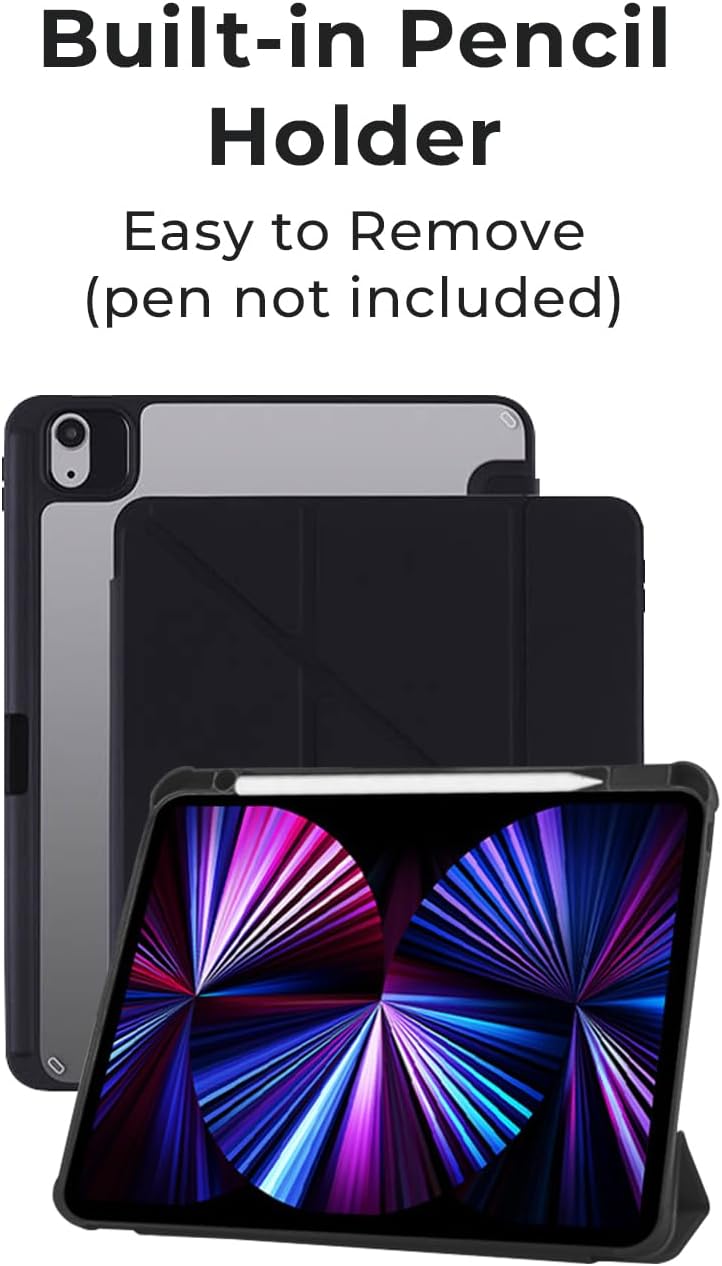 Tablet case with built-in pencil holder on a white background