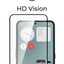 Smartphone screen with HD Vision feature highlighted, showing clear display of app icons and text.