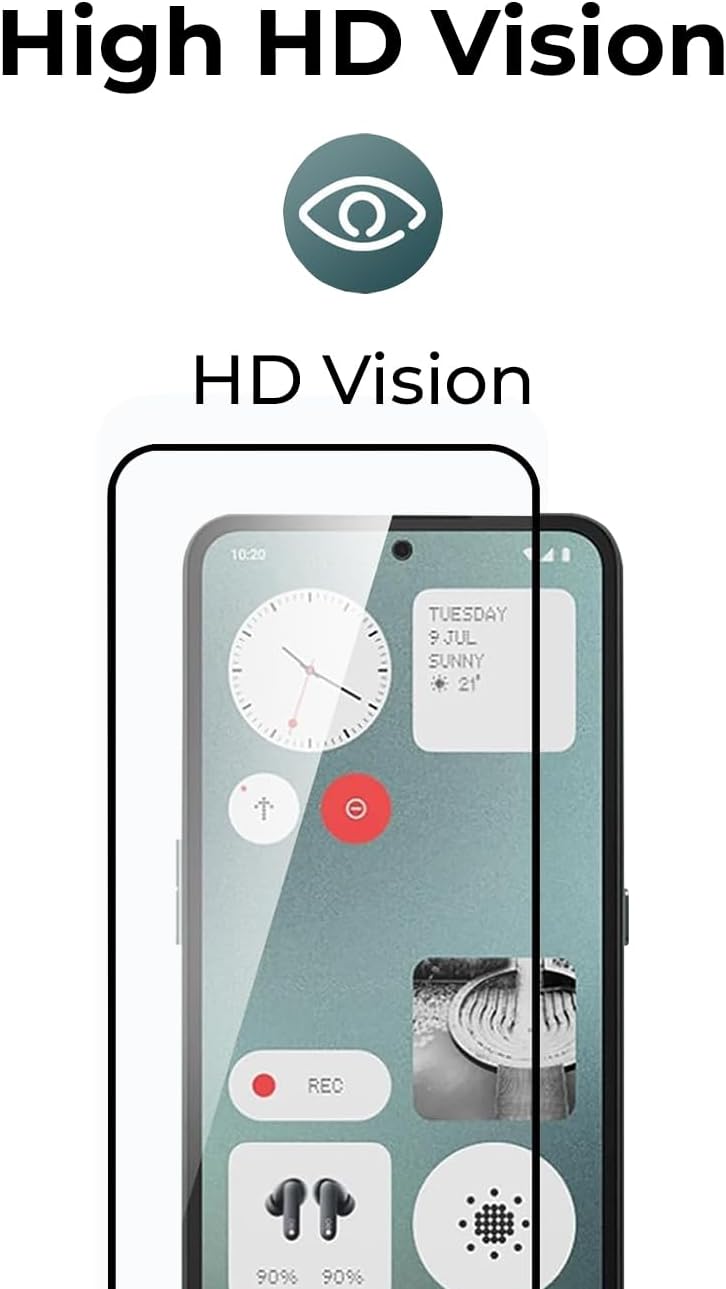 Smartphone screen with HD Vision feature highlighted, showing clear display of app icons and text.