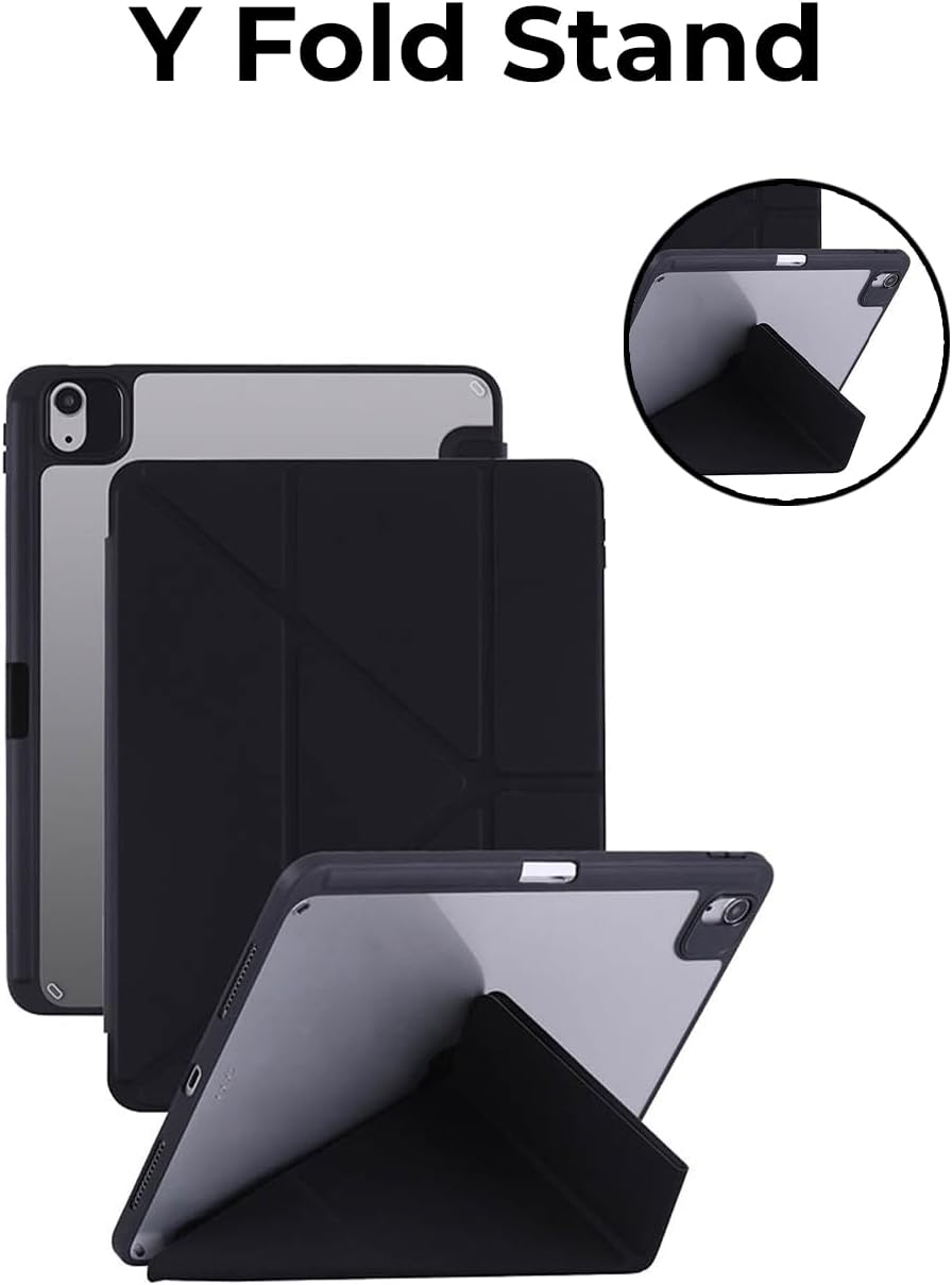 Black Y Fold Stand case for a tablet with an inset showing the stand feature.
