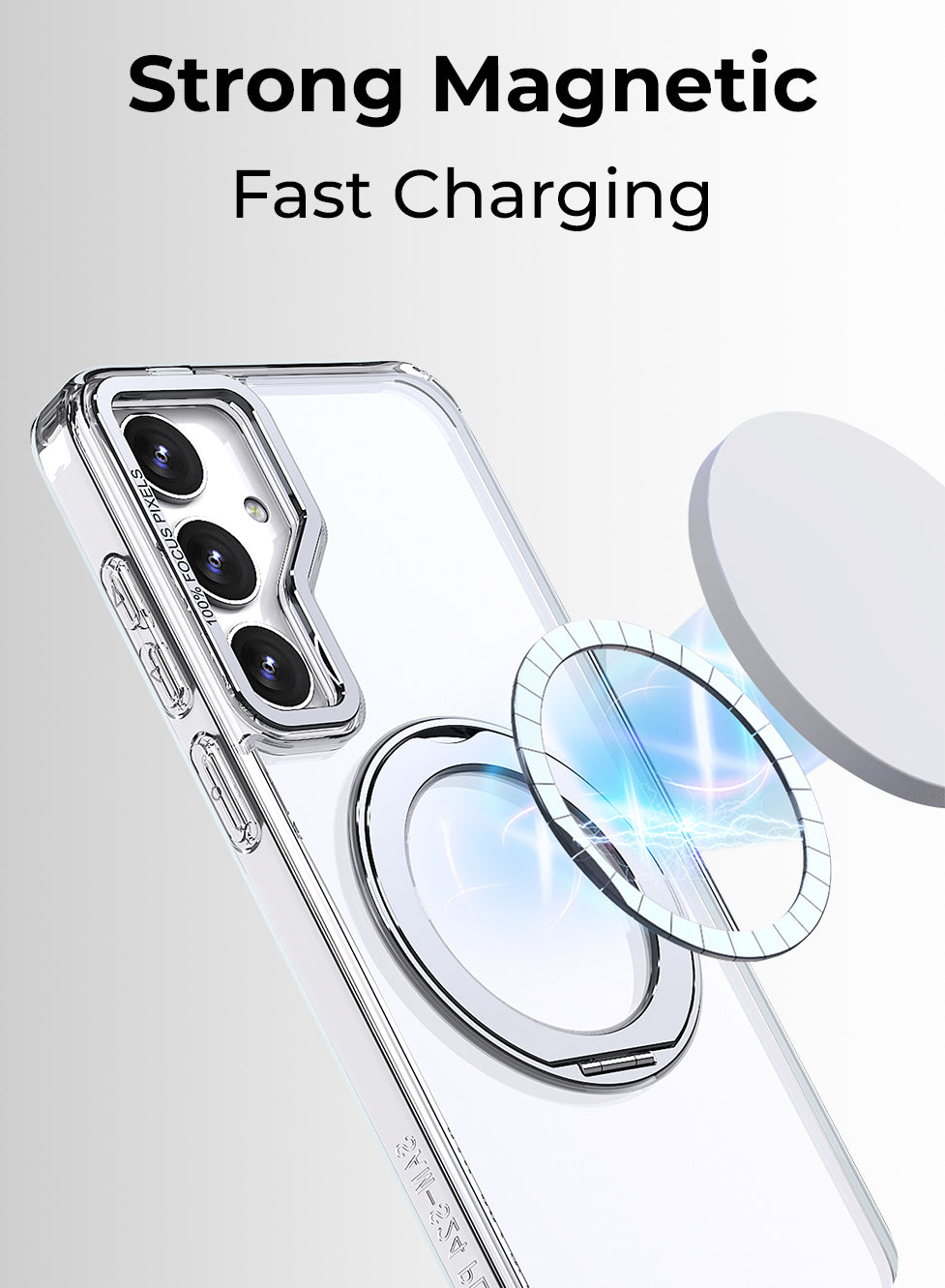 جراب مغناطيسي بحامل حلقي دوار 360 درجة لهاتف Samsung Galaxy S25 FE - حامل شفاف مقاوم للصدمات ومتوافق مع حامل مغناطيسي