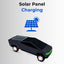 Black car with solar panel on roof and 'Solar Panel Charging' text on gray background