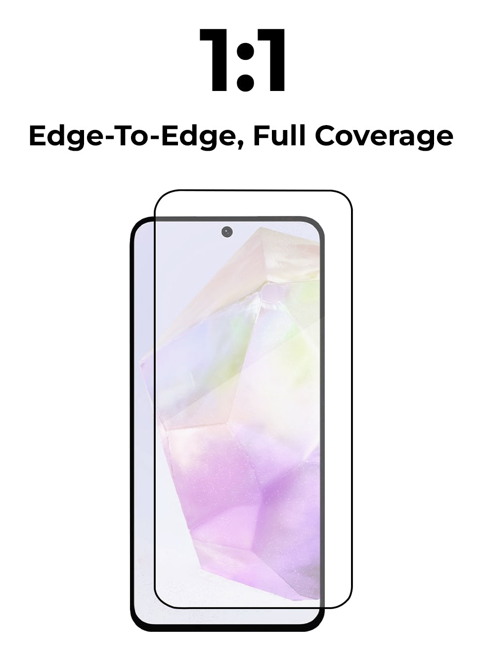 Smartphone with full coverage screen protector on a white background