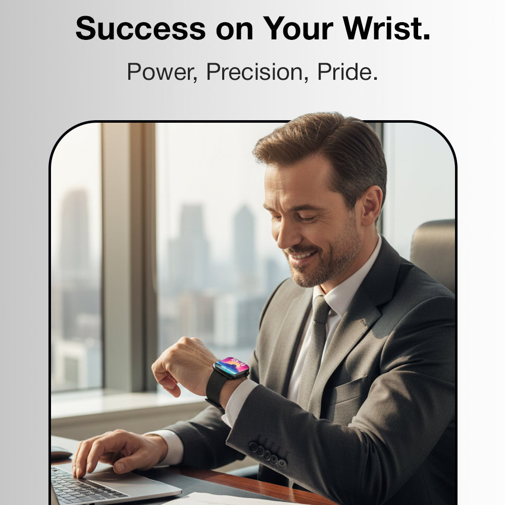 Glassology Charome T9 HD Smart Watch (Black) – 2.1" Display, Bluetooth Calling, NFC, Wireless Charging, IP68 Waterproof, 7–9 Day Battery Life