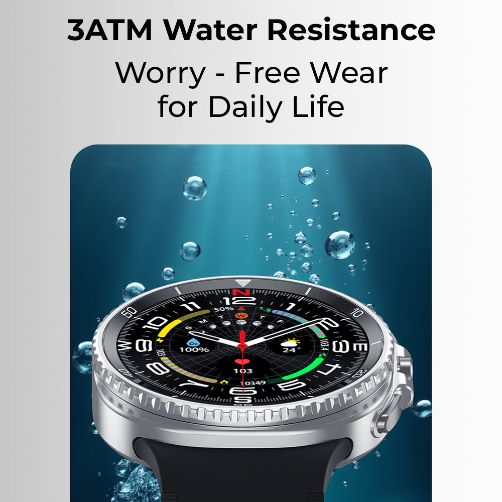 Glassology Charome SmartWatch Pro Max 1.43" – Bluetooth Calling, NFC Payments, Wireless Charging, 7-Day Battery, 3ATM Waterproof Fitness Watch - Black