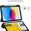 Foldable cover with two viewing angles for a tablet displaying colorful graphics and text.